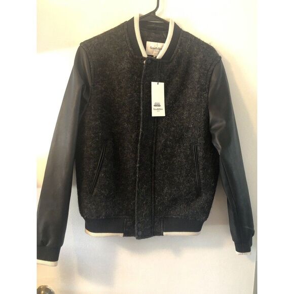 Men’s Varsity Bomber Jacket Wool Blend Dark Gray/Black Size Small Retro - Picture 2 of 11